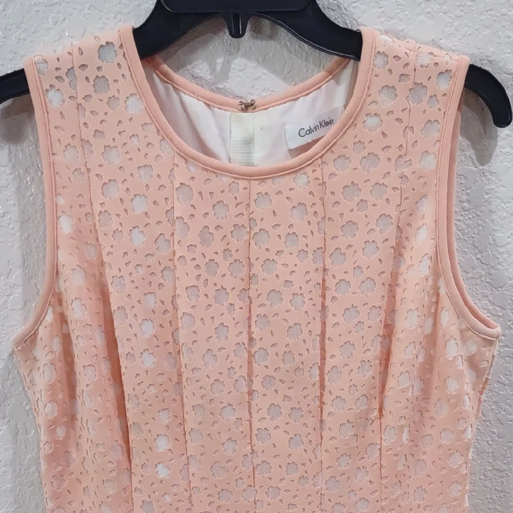 Calvin Klein Elegant Sleeveless Lace Dress in Soft Pink - Picture 5 of 17